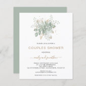 バジェットリーフ金ゴールドセージのカップルのシャワー招待状 (正面/裏面)