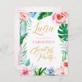 バジェットルアウ（ハワイ式宴会）トロピカルフローラハワイアンスウィート16 インビテーションポストカード (正面/裏面)