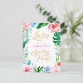 バジェットルアウ（ハワイ式宴会）トロピカルフローラハワイアンスウィート16 インビテーションポストカード (スタンド正面)