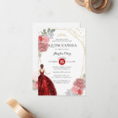 バジェットルビーレッドフローラジオメトリックキンセニェラ ノートカード (正面/裏面インサイチュ)