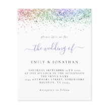 バジェットレインボーグリッタースクリプトウェディング招待