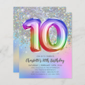 バジェットレインボーグリッターフォイルバルーン10誕生日 (正面/裏面)