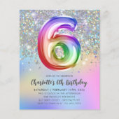 バジェットレインボーグリッターフォイルバルーン6th誕生日 (正面)