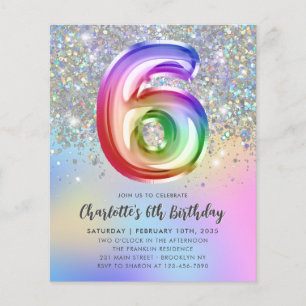 バジェットレインボーグリッターフォイルバルーン6th誕生日