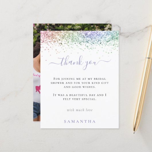 バジェットレインボーグリッターフォトブライダルシャワー感謝してい (正面/裏面インサイチュ)