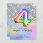 バジェットレインボーグリッターホイルバルーン4th誕生日 (正面/裏面)