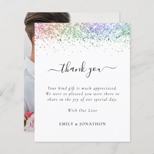 バジェットレインボーグリッター写真結婚の感謝の気持ち (正面/裏面)
