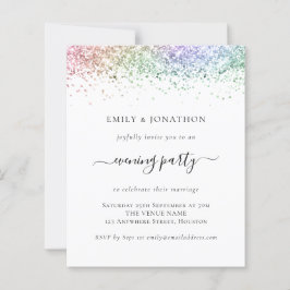 バジェットレインボーグリッター夕べ結婚式招待状