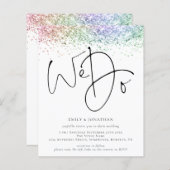 バジェットレインボーグリッター我々はQR結婚式の招待をする (正面/裏面)