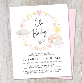 バジェットレインボーベビーガールカップルシャワー招待状
