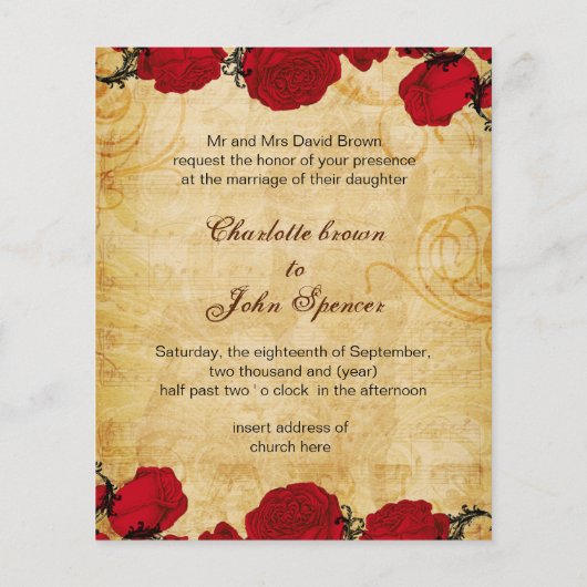 バジェットレッドエイファータワーヴィンテージウェディング招待状 (裏面)