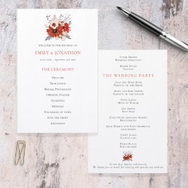 バジェットレッドクリーム花模様葉結婚式 プログラム