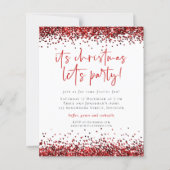 バジェットレッドグリッタークリスマスレットパーティー招待状 (正面)