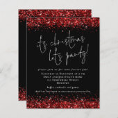バジェットレッドグリッターザクリスマスレットパーティー招待状 (正面/裏面)