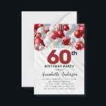バジェットレッドシルバーバルーングリッター60誕生日 ノートカード<br><div class="desc">グラムモダンブルゴーニュ赤い銀のバルーングリッター輝く任意の年齢の誕生日招待状</div>