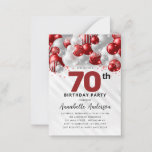 バジェットレッドシルバーバルーングリッター70誕生日 ノートカード<br><div class="desc">グラムモダンブルゴーニュ赤い銀のバルーングリッター輝く任意の年齢の誕生日招待状</div>