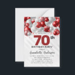 バジェットレッドシルバーバルーングリッター70誕生日 ノートカード<br><div class="desc">グラムモダンブルゴーニュ赤い銀のバルーングリッター輝く任意の年齢の誕生日招待状</div>