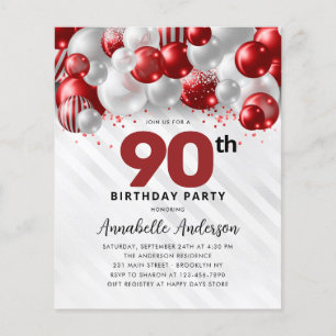 バジェットレッドシルバーバルーングリッター90誕生日