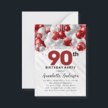 バジェットレッドシルバーバルーングリッター90誕生日 ノートカード<br><div class="desc">グラムモダンブルゴーニュ赤い銀のバルーングリッター輝く任意の年齢の誕生日招待状</div>