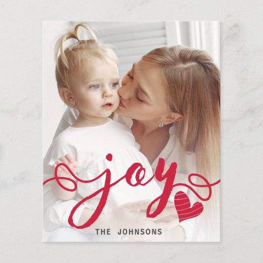 バジェットレッドジョイタイポグラフィフォトホリデーカード (正面)