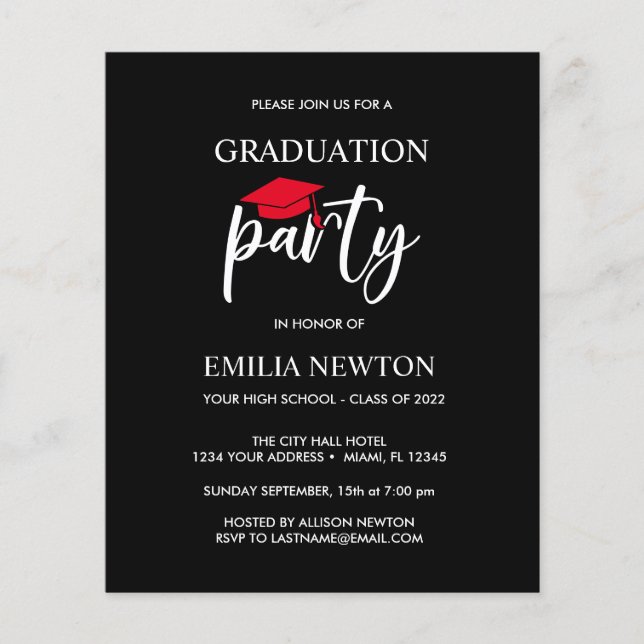 バジェットレッドタッセル卒業キャップブラックパーティー (正面)