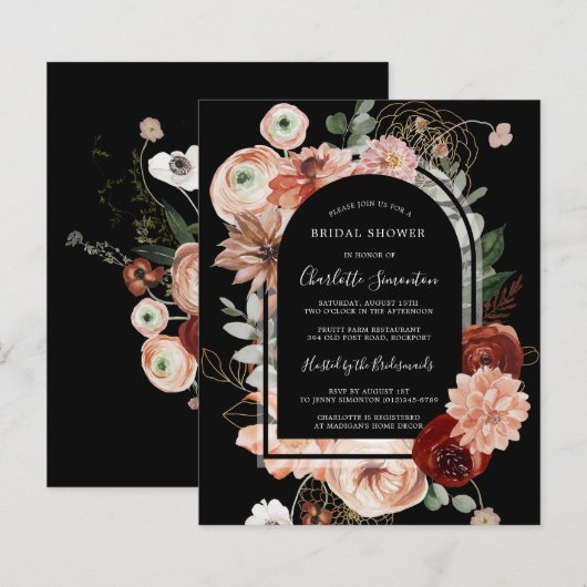 バジェットレッドピンクブラックブライダルシャワー招待 (正面/裏面)