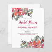 バジェットレッドフローラブライダルシャワー招待状 (正面/裏面)