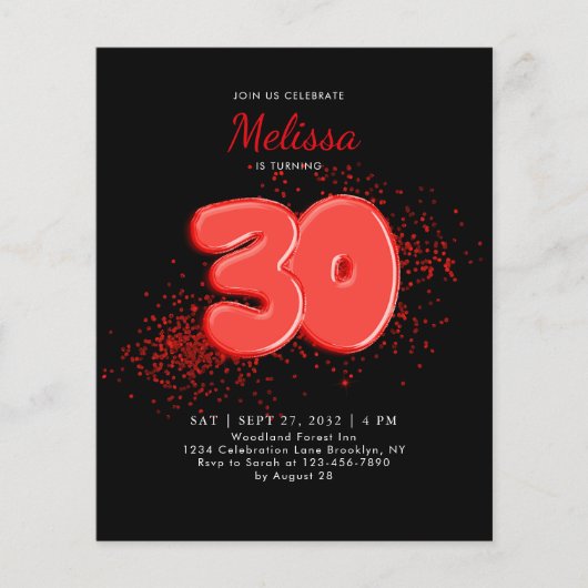 バジェットレッドブラックバルーン紙吹雪大人誕生日 (正面)