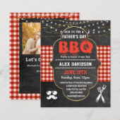 バジェットレッドプレイドファーザーズデイBBQパーティの招待状 (正面/裏面)