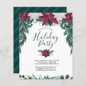 バジェットレッドホワイトポインセティアスホリデーパーティー招待状 (正面/裏面)