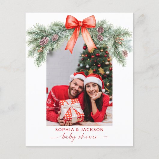 バジェットレッドボウクリスマスサンタベビーシャワー招待状 (裏面)