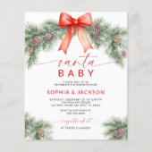 バジェットレッドボウクリスマスサンタベビーシャワー招待状 (正面)