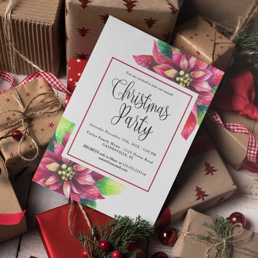バジェットレッドポインセティアクリスマスパーティの招待状