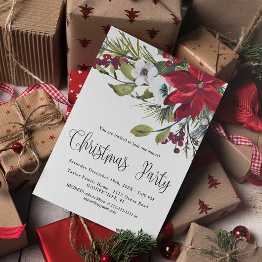 バジェットレッドポインセティアクリスマスパーティの招待状