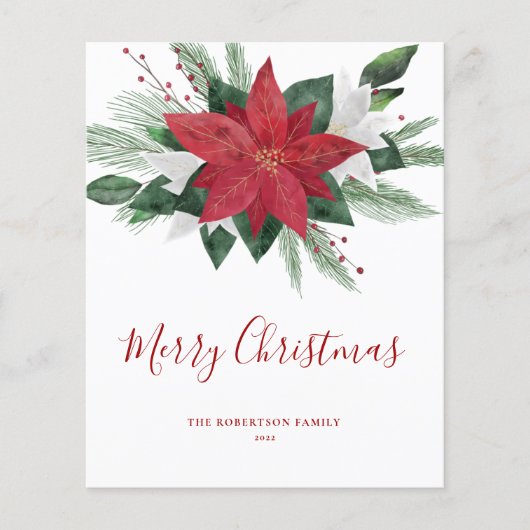 バジェットレッドポインセティアクリスマスホリデーカード (正面)