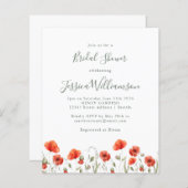 バジェットレッドポピーフローラブライダルシャワー招待 (正面/裏面)