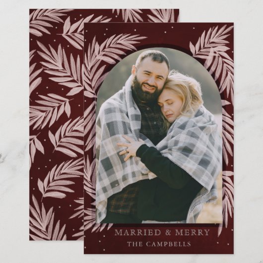 バジェットレッドメリーアーチボタニカルホリデーカード (正面/裏面)