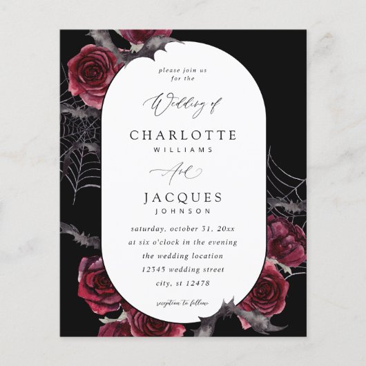 バジェットレッドローズハロウィン結婚こうもりズ – ブラック チラシ (正面)