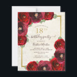 バジェットレッドローズフローラ18thバースデーパーティー招待状<br><div class="desc">このエレガント18回目の誕生日パーティーでは、金ゴールドと背景を持つ緑豊かな水色の赤いバラがフェイク縁ど楽に楽しめる。スクリプト書ですべてのパーティー詳細モダンをカスタマイズする。</div>