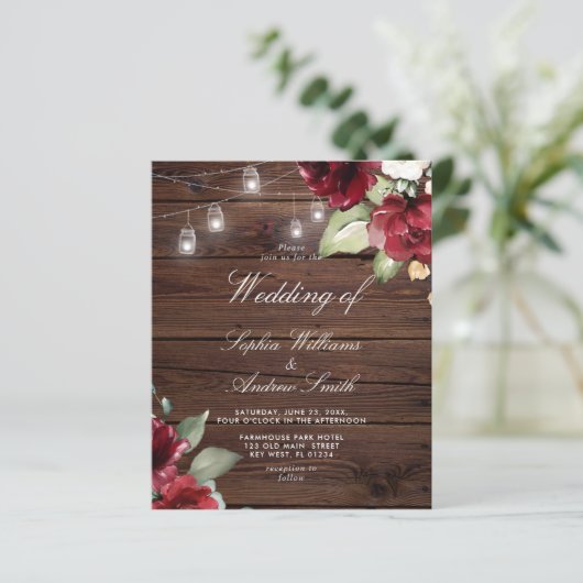 バジェットレッドローズ素朴ウッド結婚式招待状 (スタンド正面)