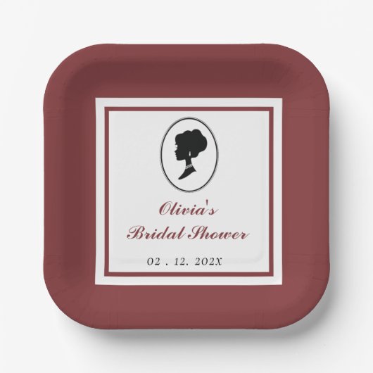 バジェットレッドローズ花模様ブリジェルトンブライダルシャワー ペーパープレート (正面)