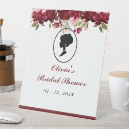 バジェットレッドローズ花模様ブリジェルトンブライダルシャワー 台座サイン