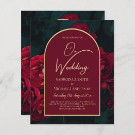 バジェットレッドローゼフォレストグリーンウィンターウェディング招待状