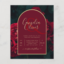 バジェットレッドローゼフォレストグリーンウィンターウェディング招待状 チラシ