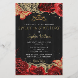 バジェットレッドローゼブラック金ゴールドスウィート16招待状