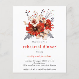 バジェットレッド花模様リハーサルディナー招待状