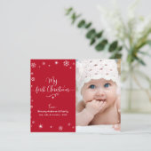バジェットレッド1stクリスマスベビーフォトスノーフレークカード (スタンド正面)