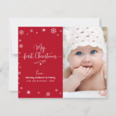 バジェットレッド1stクリスマスベビーフォトスノーフレークカード (正面)