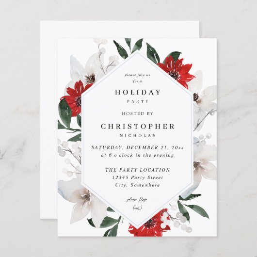 バジェットレッド&ホワイトクリスマスホリデーフローラパーティー (正面/裏面)