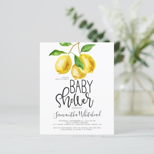 バジェットレモンウォーターカラーベビーシャワー招待状 (スタンド正面)